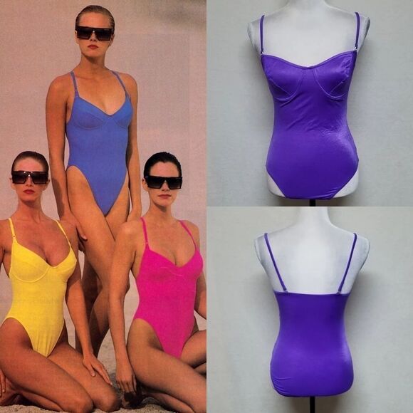 VINTAGE 70s Purple Underwire Maillot Swimsuit - Picture 1 of 11